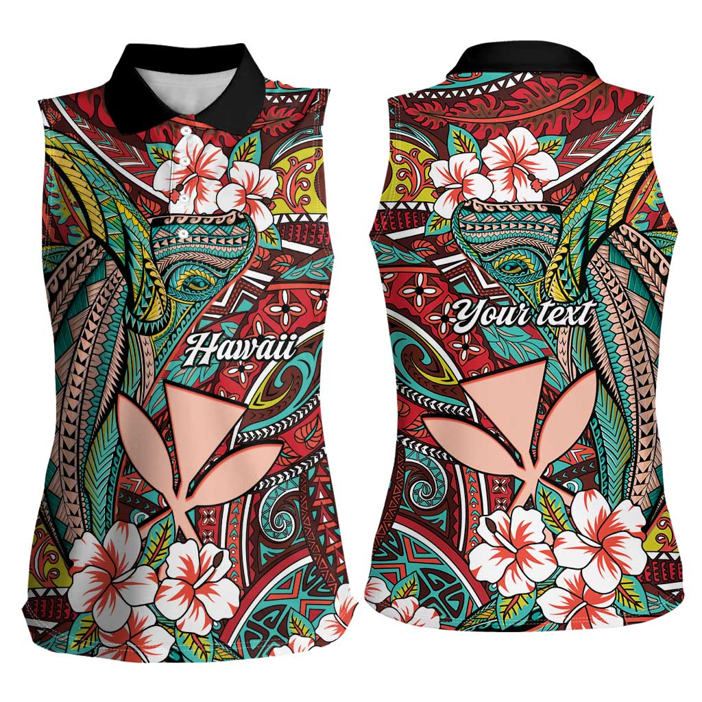 Personalised Hawaii Tribal Humpback Whale Women Sleeveless Polo Shirt Ulaula Hibiscus Seamless Pattern LT9 - Polynesian Pride