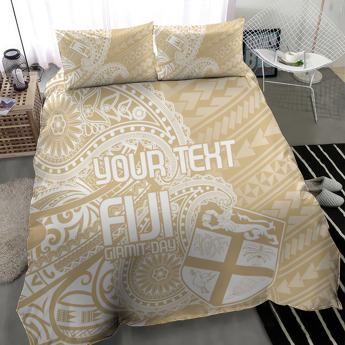 Custom Indo Fijians Bedding Set Fiji ke Hindustani Polyneisan Paisley Beige Style