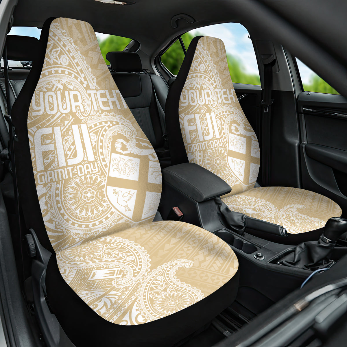 Custom Indo Fijians Car Seat Cover Fiji ke Hindustani Polyneisan Paisley Beige Style LT9 One Size Beige - Polynesian Pride