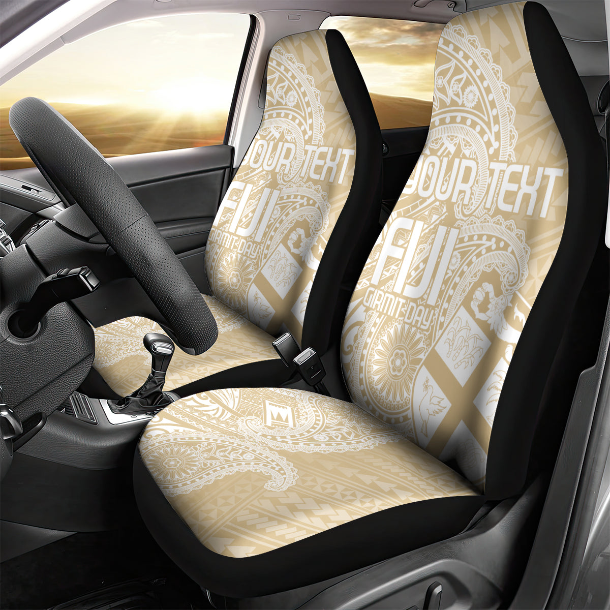 Custom Indo Fijians Car Seat Cover Fiji ke Hindustani Polyneisan Paisley Beige Style LT9 - Polynesian Pride