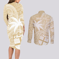 Custom Indo Fijians Couples Matching Long Sleeve Bodycon Dress and Long Sleeve Button Shirt Fiji ke Hindustani Polyneisan Paisley Beige Style LT9 - Polynesian Pride