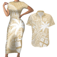 Custom Indo Fijians Couples Matching Short Sleeve Bodycon Dress and Hawaiian Shirt Fiji ke Hindustani Polyneisan Paisley Beige Style LT9 Beige - Polynesian Pride