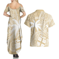 Custom Indo Fijians Couples Matching Summer Maxi Dress and Hawaiian Shirt Fiji ke Hindustani Polyneisan Paisley Beige Style LT9 - Polynesian Pride