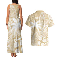 Custom Indo Fijians Couples Matching Tank Maxi Dress and Hawaiian Shirt Fiji ke Hindustani Polyneisan Paisley Beige Style LT9 - Polynesian Pride