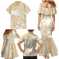 Custom Indo Fijians Family Matching Mermaid Dress and Hawaiian Shirt Fiji ke Hindustani Polyneisan Paisley Beige Style LT9 - Polynesian Pride