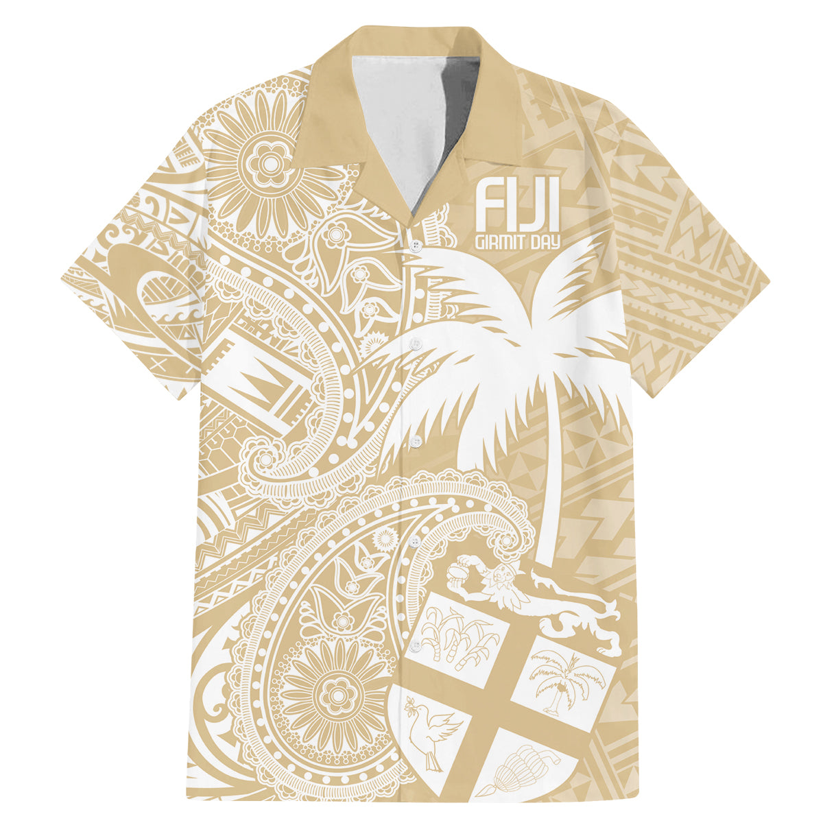 Custom Indo Fijians Family Matching Mermaid Dress and Hawaiian Shirt Fiji ke Hindustani Polyneisan Paisley Beige Style LT9 Dad's Shirt - Short Sleeve Beige - Polynesian Pride