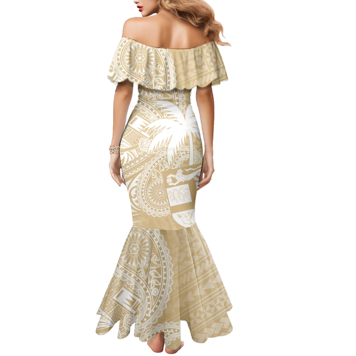 Custom Indo Fijians Family Matching Mermaid Dress and Hawaiian Shirt Fiji ke Hindustani Polyneisan Paisley Beige Style LT9 - Polynesian Pride