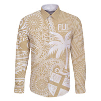 Custom Indo Fijians Family Matching Off Shoulder Maxi Dress and Hawaiian Shirt Fiji ke Hindustani Polyneisan Paisley Beige Style LT9 Dad's Shirt - Long Sleeve Beige - Polynesian Pride