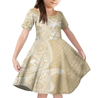 Custom Indo Fijians Family Matching Short Sleeve Bodycon Dress and Hawaiian Shirt Fiji ke Hindustani Polyneisan Paisley Beige Style LT9 Daughter's Dress Beige - Polynesian Pride