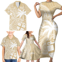 Custom Indo Fijians Family Matching Short Sleeve Bodycon Dress and Hawaiian Shirt Fiji ke Hindustani Polyneisan Paisley Beige Style LT9 - Polynesian Pride