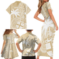 Custom Indo Fijians Family Matching Short Sleeve Bodycon Dress and Hawaiian Shirt Fiji ke Hindustani Polyneisan Paisley Beige Style LT9 - Polynesian Pride
