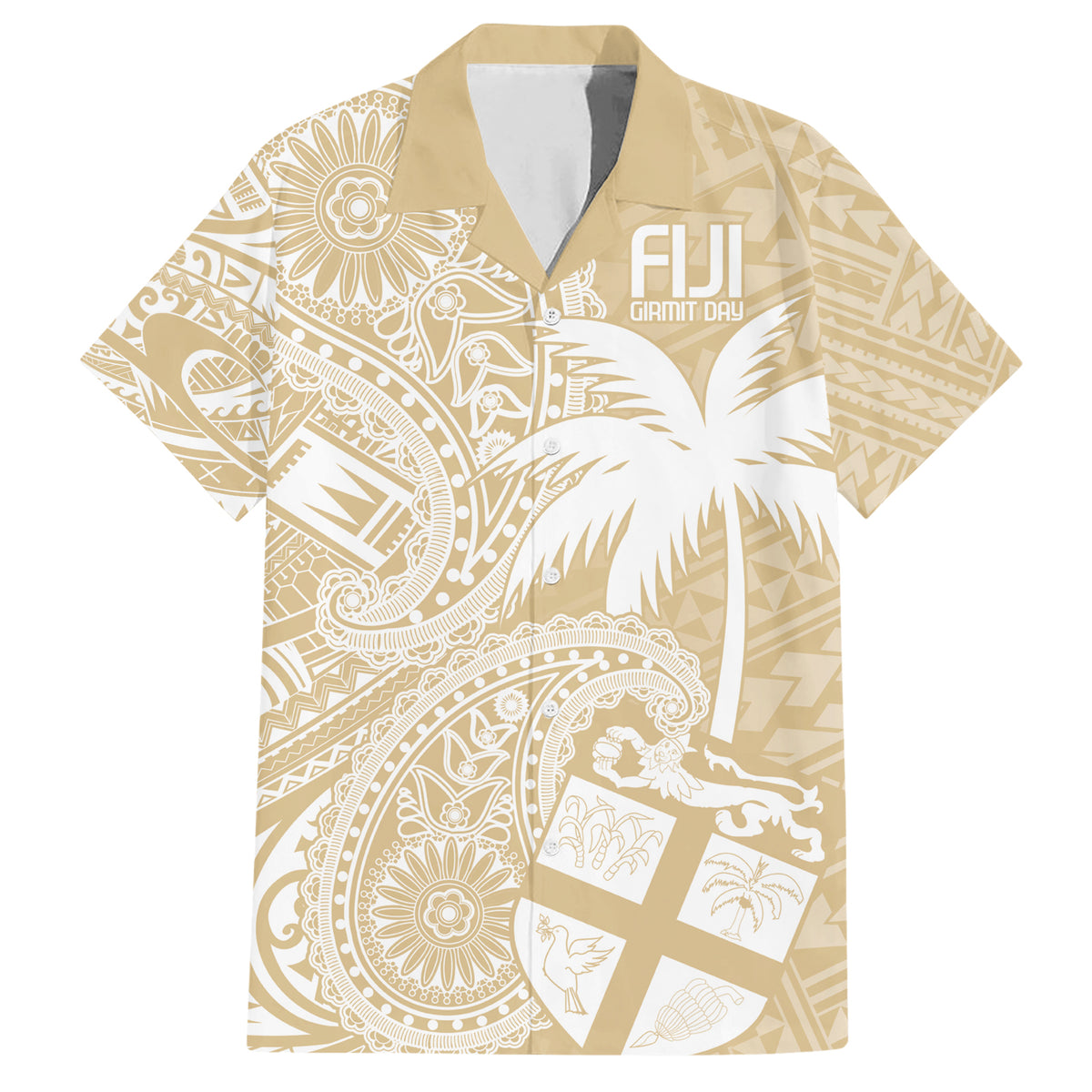 Custom Indo Fijians Family Matching Short Sleeve Bodycon Dress and Hawaiian Shirt Fiji ke Hindustani Polyneisan Paisley Beige Style LT9 Dad's Shirt - Short Sleeve Beige - Polynesian Pride