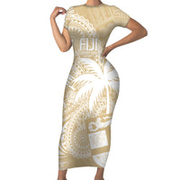 Custom Indo Fijians Family Matching Short Sleeve Bodycon Dress and Hawaiian Shirt Fiji ke Hindustani Polyneisan Paisley Beige Style LT9 Mom's Dress Beige - Polynesian Pride