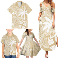 Custom Indo Fijians Family Matching Summer Maxi Dress and Hawaiian Shirt Fiji ke Hindustani Polyneisan Paisley Beige Style LT9 - Polynesian Pride