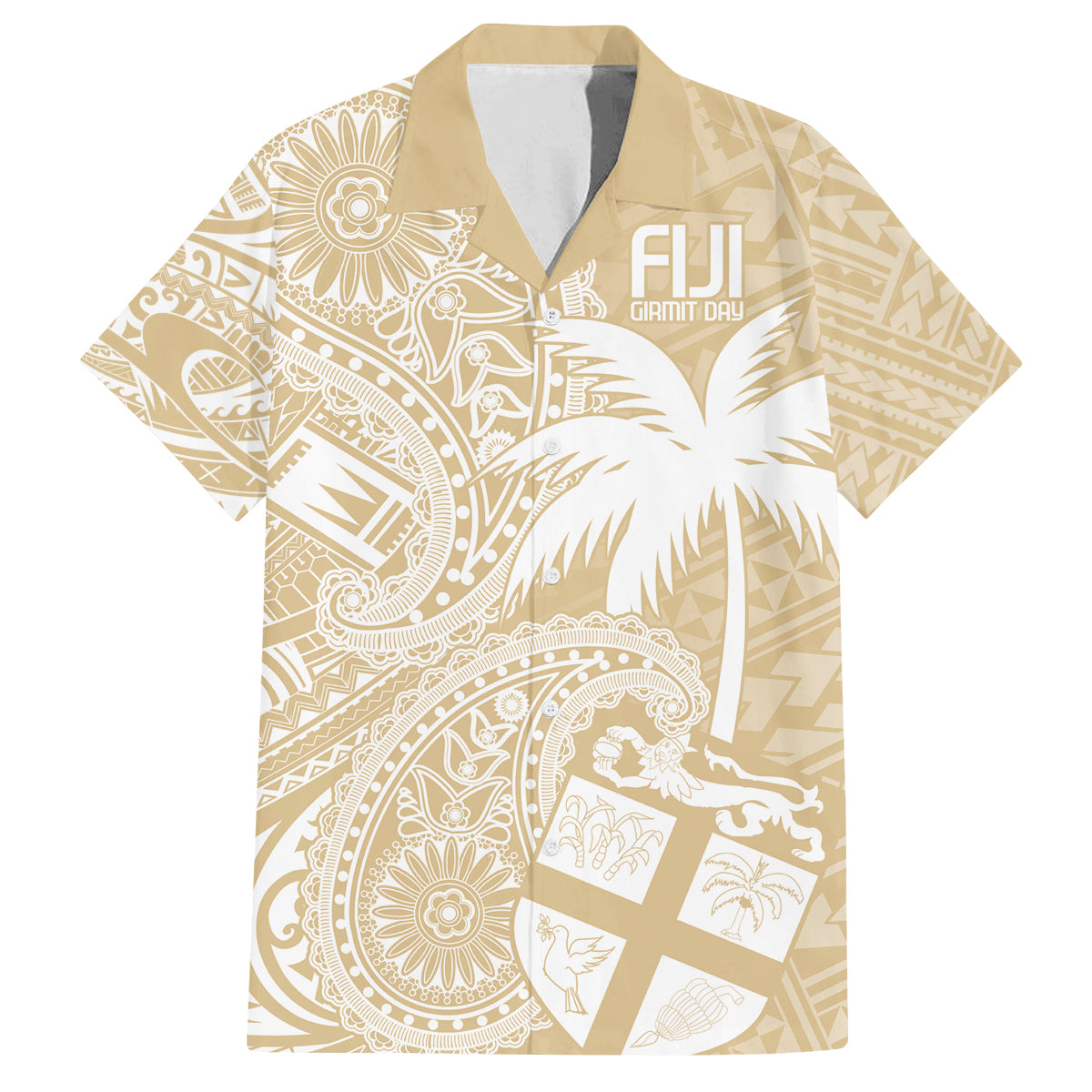 Custom Indo Fijians Family Matching Tank Maxi Dress and Hawaiian Shirt Fiji ke Hindustani Polyneisan Paisley Beige Style LT9 Dad's Shirt - Short Sleeve Beige - Polynesian Pride