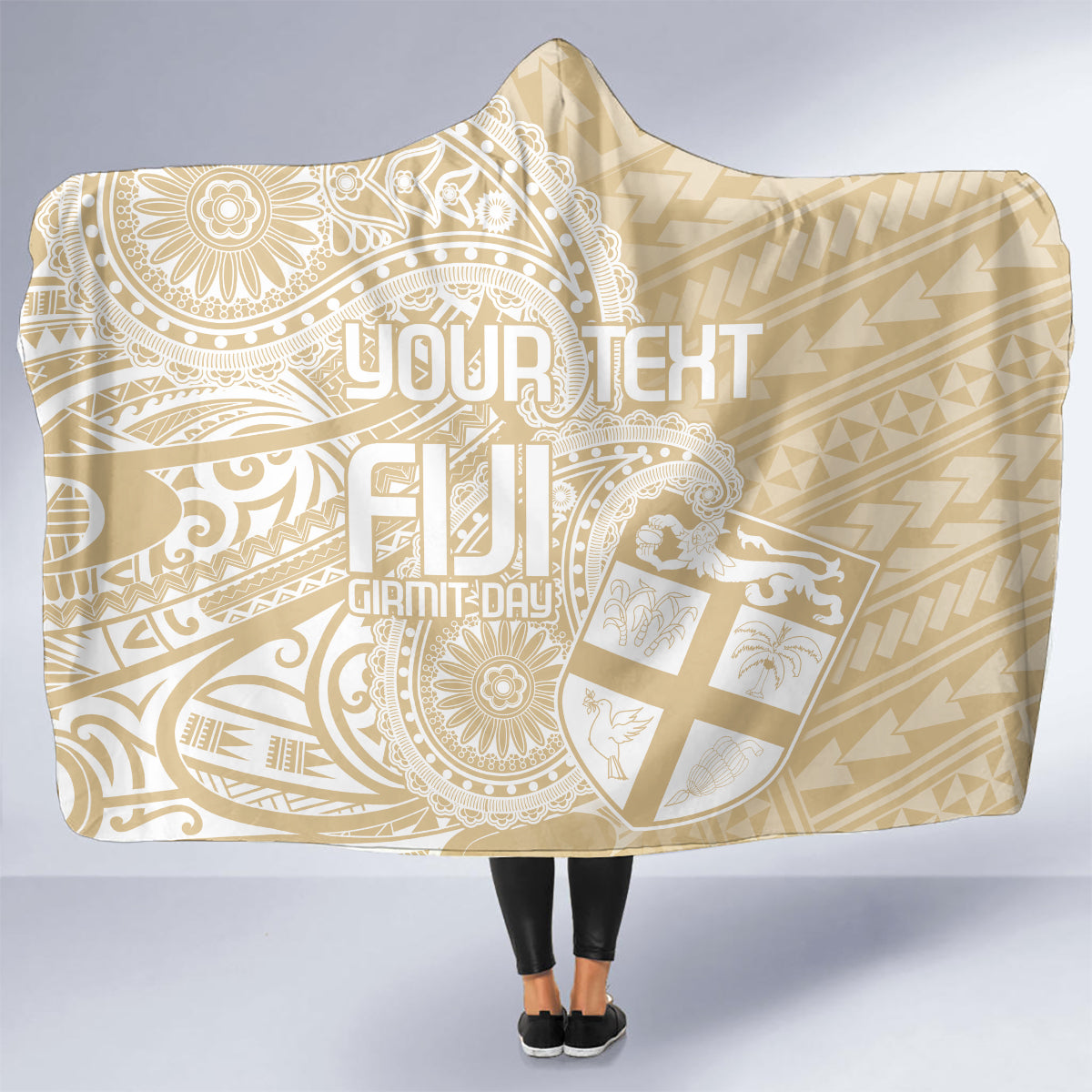 Custom Indo Fijians Hooded Blanket Fiji ke Hindustani Polyneisan Paisley Beige Style LT9 - Polynesian Pride