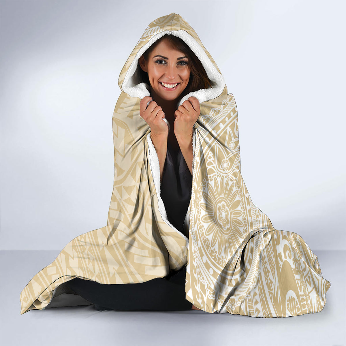 Custom Indo Fijians Hooded Blanket Fiji ke Hindustani Polyneisan Paisley Beige Style LT9 - Polynesian Pride