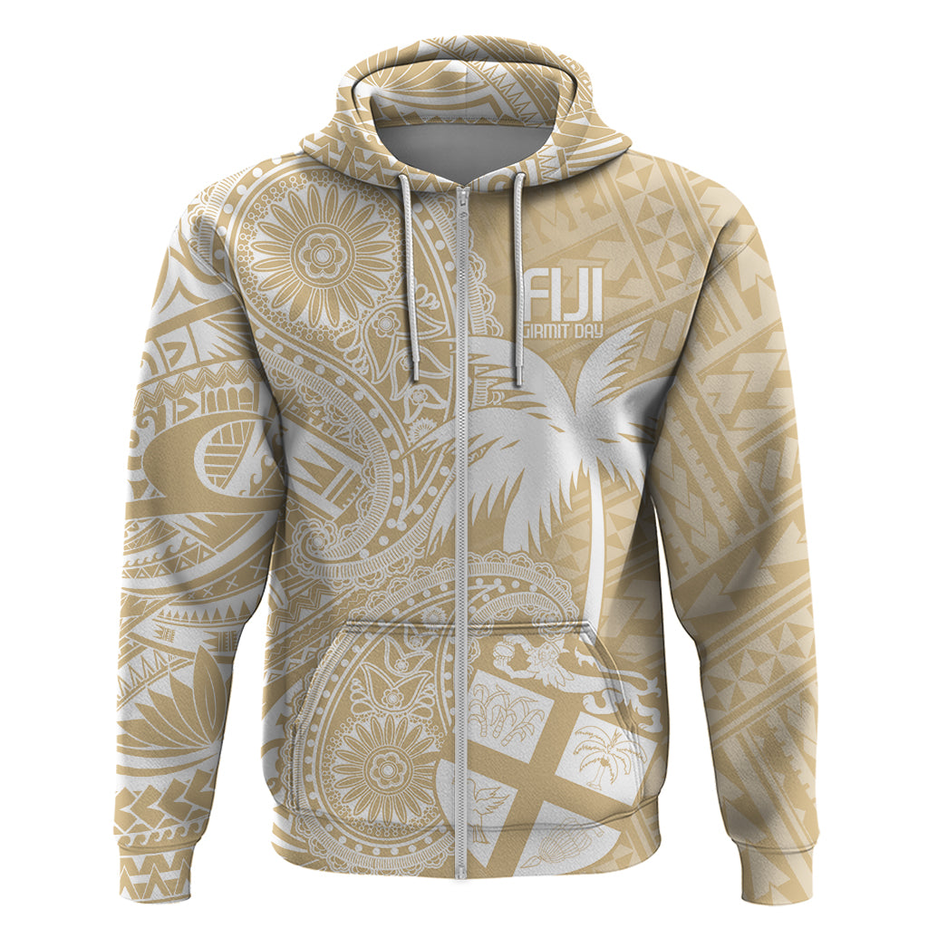 Custom Indo Fijians Hoodie Fiji ke Hindustani Polyneisan Paisley Beige Style LT9 Zip Hoodie Beige - Polynesian Pride