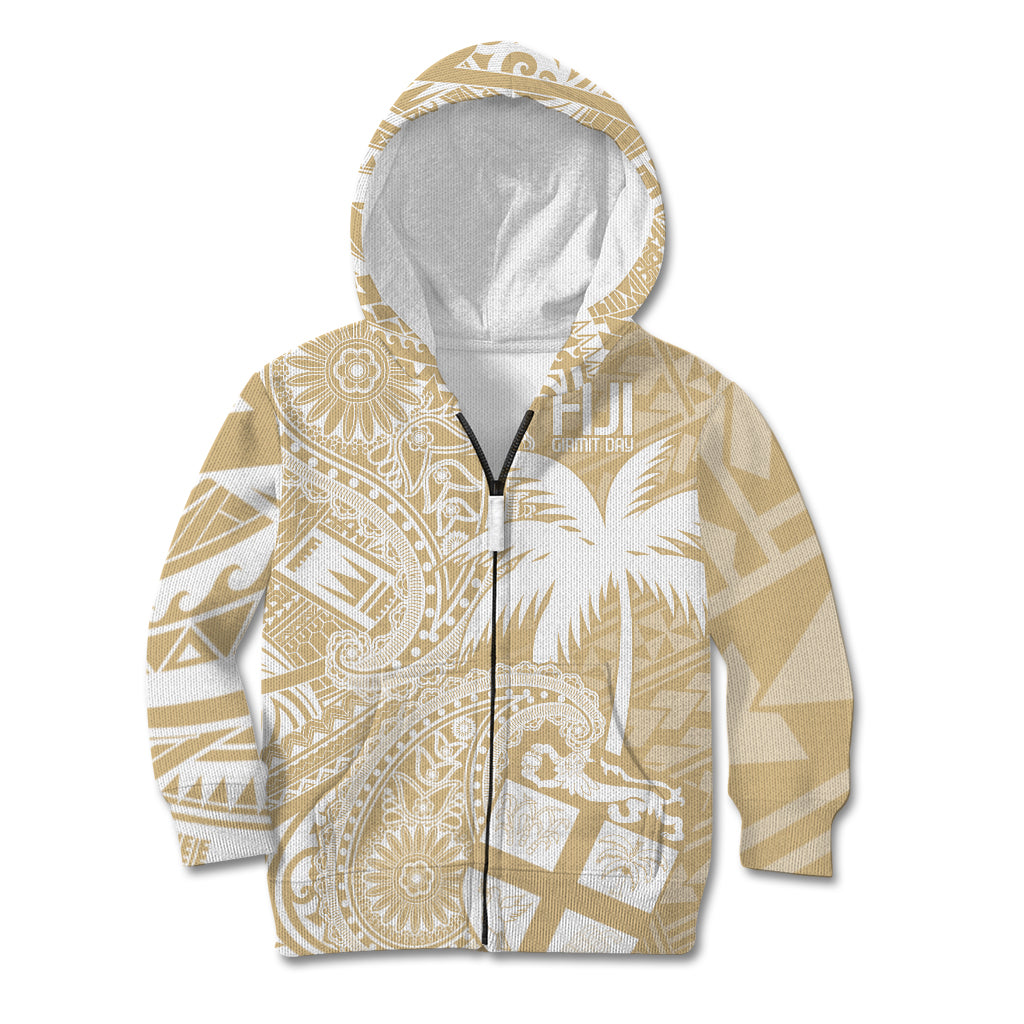 Custom Indo Fijians Kid Hoodie Fiji ke Hindustani Polyneisan Paisley Beige Style LT9 Zip Hoodie Beige - Polynesian Pride
