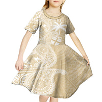 Custom Indo Fijians Kid Short Sleeve Dress Fiji ke Hindustani Polyneisan Paisley Beige Style LT9 - Polynesian Pride
