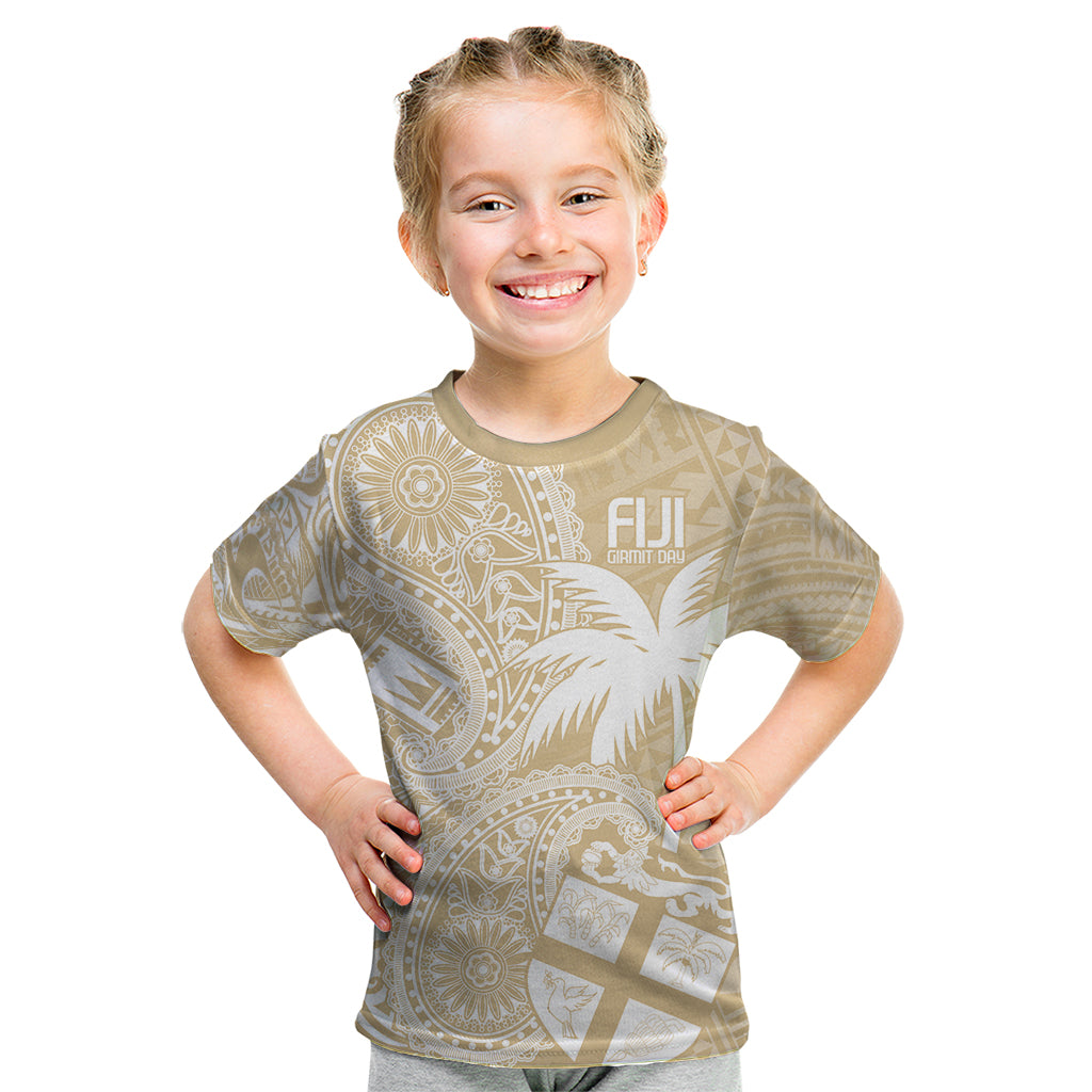 Custom Indo Fijians Kid T Shirt Fiji ke Hindustani Polyneisan Paisley Beige Style LT9 Beige - Polynesian Pride