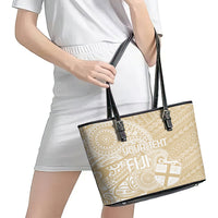 Custom Indo Fijians Leather Tote Bag Fiji ke Hindustani Polyneisan Paisley Beige Style LT9 - Polynesian Pride