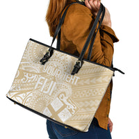 Custom Indo Fijians Leather Tote Bag Fiji ke Hindustani Polyneisan Paisley Beige Style LT9 - Polynesian Pride