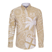 Custom Indo Fijians Long Sleeve Button Shirt Fiji ke Hindustani Polyneisan Paisley Beige Style LT9 Unisex Beige - Polynesian Pride