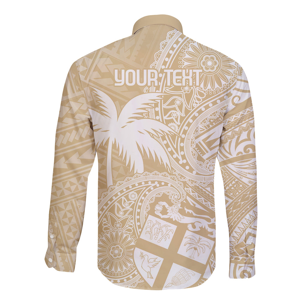 Custom Indo Fijians Long Sleeve Button Shirt Fiji ke Hindustani Polyneisan Paisley Beige Style LT9 - Polynesian Pride