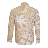 Custom Indo Fijians Long Sleeve Button Shirt Fiji ke Hindustani Polyneisan Paisley Beige Style LT9 - Polynesian Pride