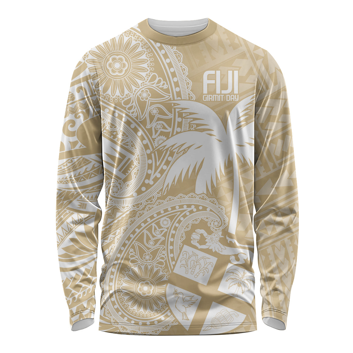 Custom Indo Fijians Long Sleeve Shirt Fiji ke Hindustani Polyneisan Paisley Beige Style LT9 Unisex Beige - Polynesian Pride