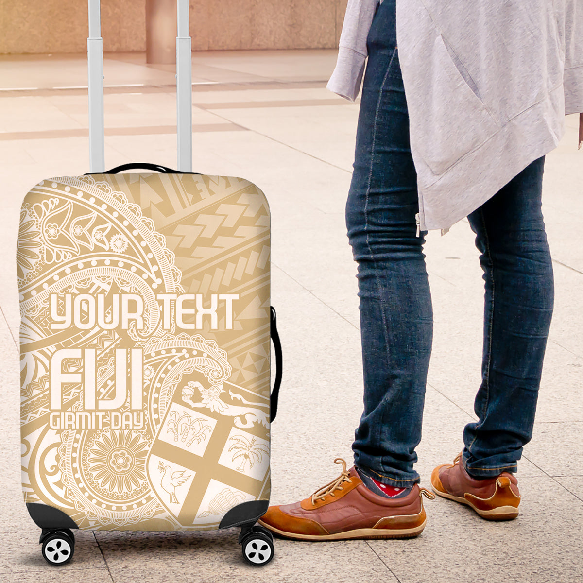 Custom Indo Fijians Luggage Cover Fiji ke Hindustani Polyneisan Paisley Beige Style LT9 Beige - Polynesian Pride