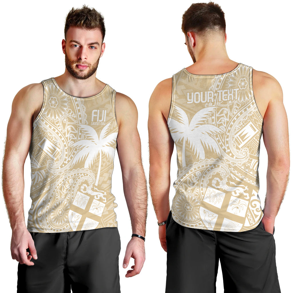 Custom Indo Fijians Men Tank Top Fiji ke Hindustani Polyneisan Paisley Beige Style LT9 - Polynesian Pride