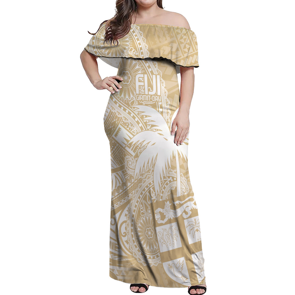 Custom Indo Fijians Off Shoulder Maxi Dress Fiji ke Hindustani Polyneisan Paisley Beige Style LT9 Women Beige - Polynesian Pride
