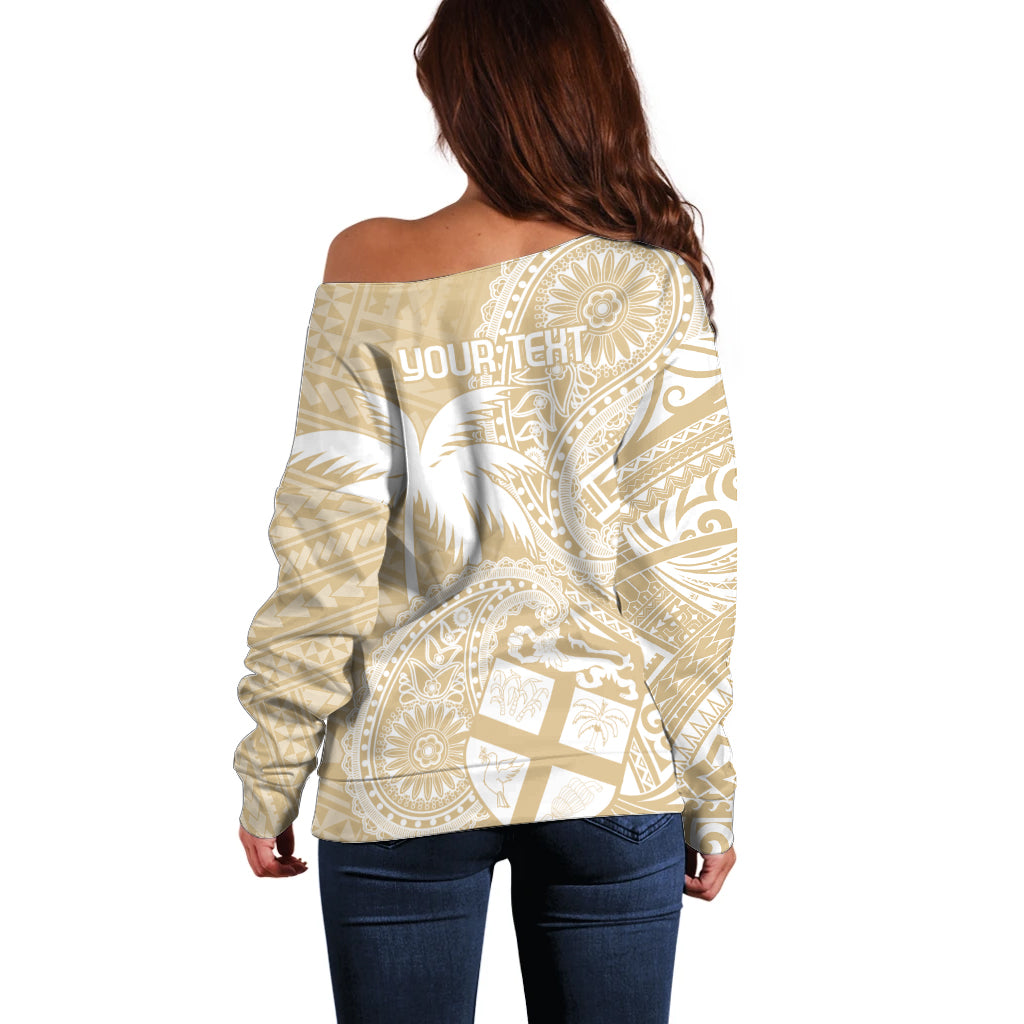 Custom Indo Fijians Off Shoulder Sweater Fiji ke Hindustani Polyneisan Paisley Beige Style LT9 - Polynesian Pride