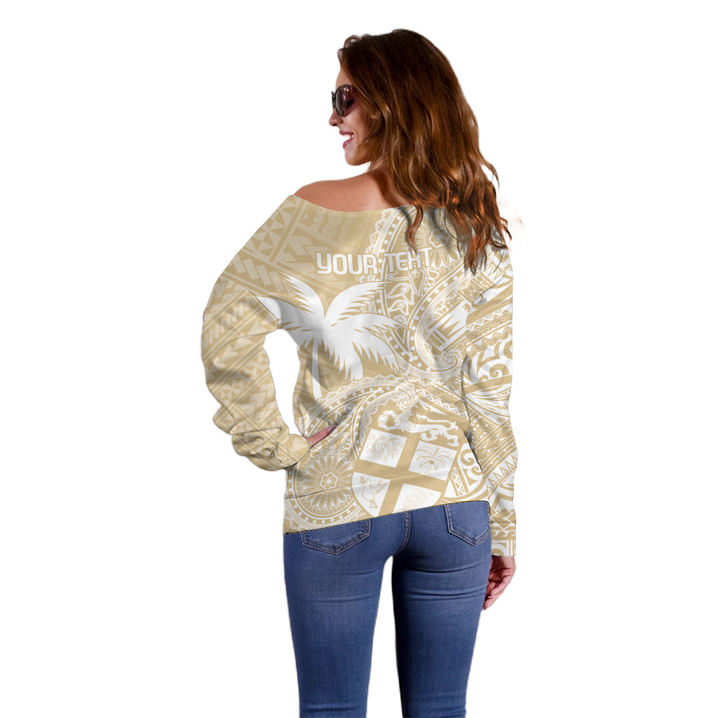 Custom Indo Fijians Off Shoulder Sweater Fiji ke Hindustani Polyneisan Paisley Beige Style LT9 - Polynesian Pride