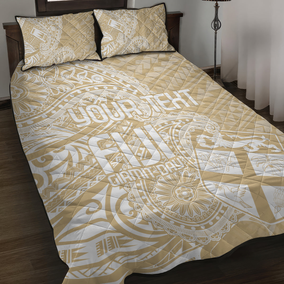 Custom Indo Fijians Quilt Bed Set Fiji ke Hindustani Polyneisan Paisley Beige Style