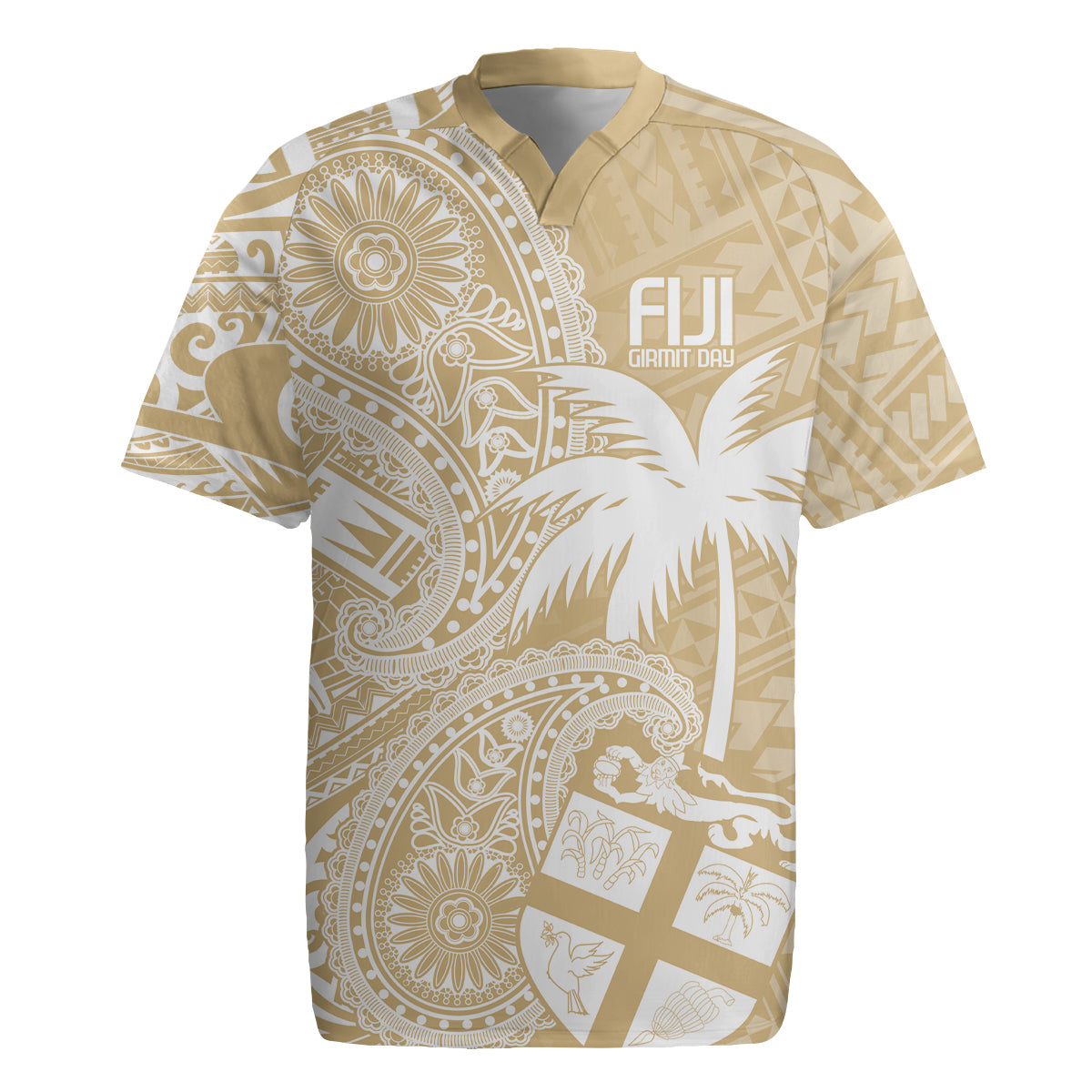 Custom Indo Fijians Rugby Jersey Fiji ke Hindustani Polyneisan Paisley Beige Style LT9 Beige - Polynesian Pride