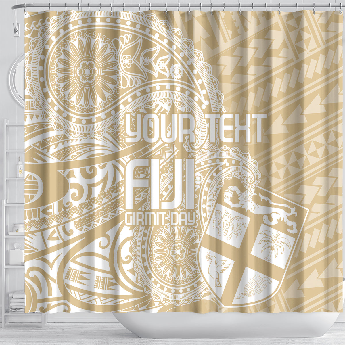 Custom Indo Fijians Shower Curtain Fiji ke Hindustani Polyneisan Paisley Beige Style LT9 - Polynesian Pride