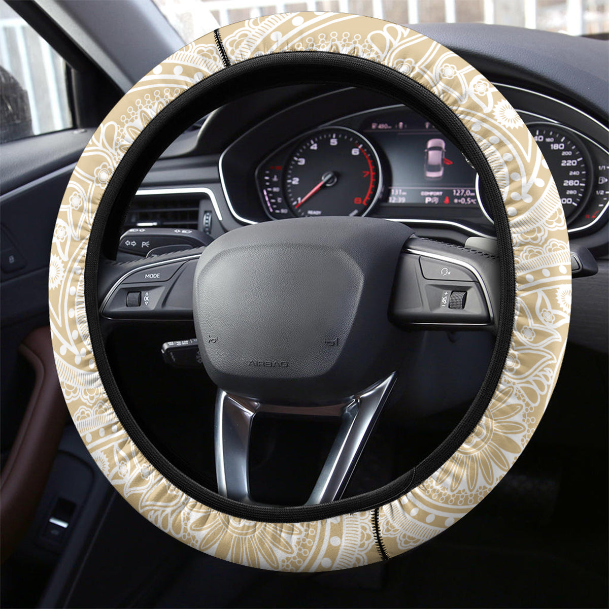 Indo Fijians Steering Wheel Cover Fiji ke Hindustani Polyneisan Paisley Beige Style LT9 - Polynesian Pride