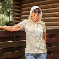 Custom Indo Fijians Women Polo Shirt Fiji ke Hindustani Polyneisan Paisley Beige Style LT9 - Polynesian Pride