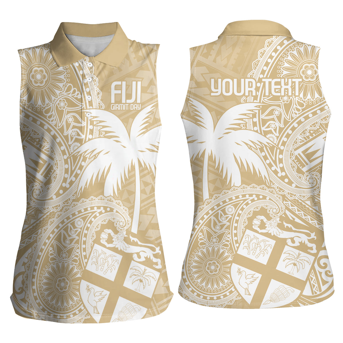 Custom Indo Fijians Women Sleeveless Polo Shirt Fiji ke Hindustani Polyneisan Paisley Beige Style LT9 - Polynesian Pride