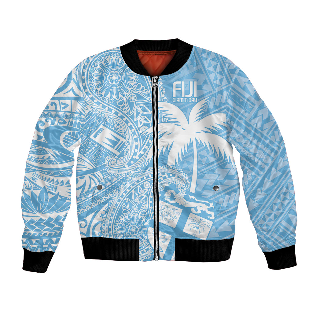 Custom Indo Fijians Bomber Jacket Fiji ke Hindustani Polyneisan Paisley Blue Style LT9 Unisex Blue - Polynesian Pride