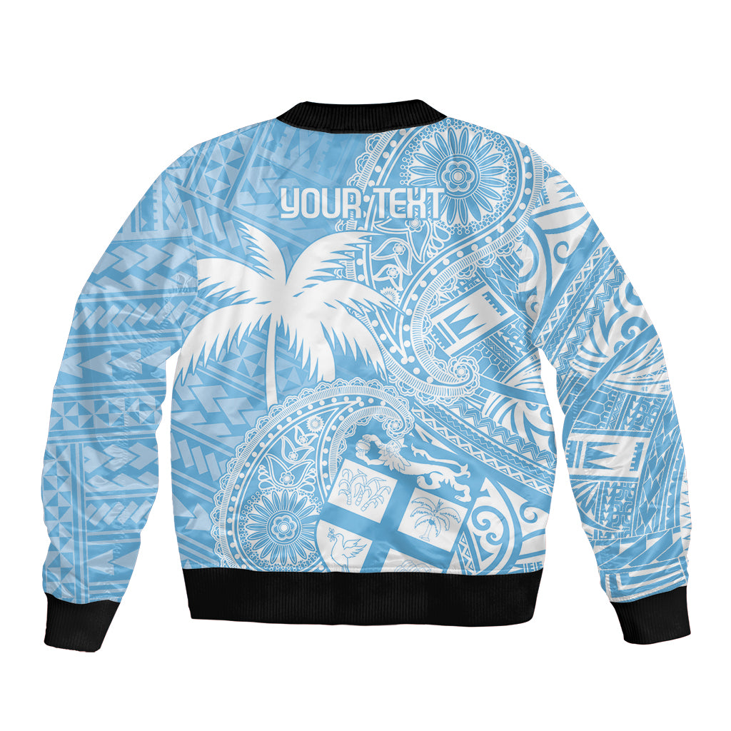 Custom Indo Fijians Bomber Jacket Fiji ke Hindustani Polyneisan Paisley Blue Style LT9 - Polynesian Pride