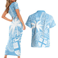 Custom Indo Fijians Couples Matching Short Sleeve Bodycon Dress and Hawaiian Shirt Fiji ke Hindustani Polyneisan Paisley Blue Style LT9 - Polynesian Pride