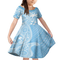 Custom Indo Fijians Family Matching Mermaid Dress and Hawaiian Shirt Fiji ke Hindustani Polyneisan Paisley Blue Style LT9 Daughter's Dress Blue - Polynesian Pride