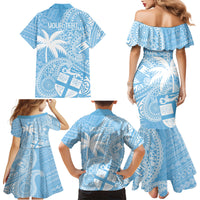 Custom Indo Fijians Family Matching Mermaid Dress and Hawaiian Shirt Fiji ke Hindustani Polyneisan Paisley Blue Style LT9 - Polynesian Pride