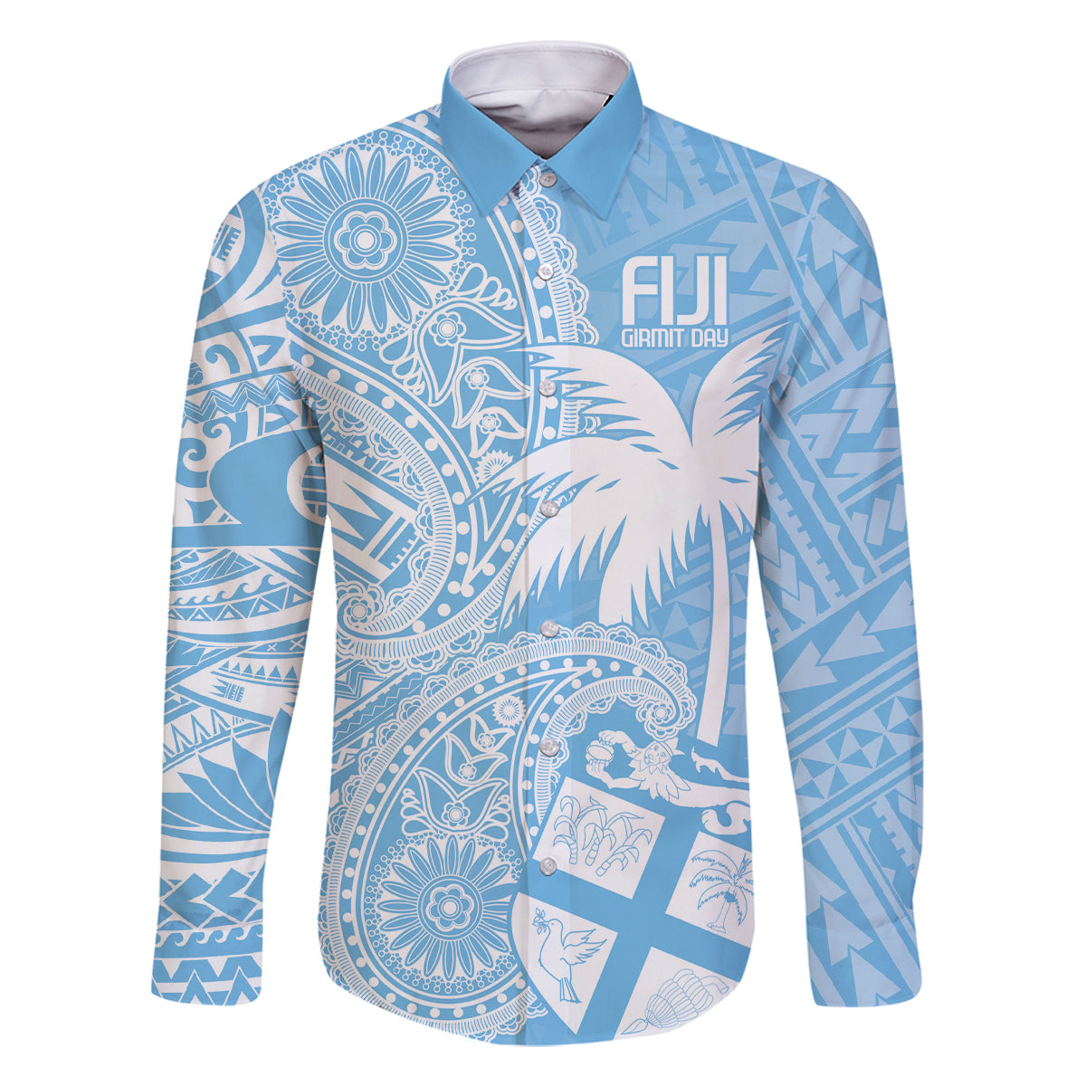 Custom Indo Fijians Family Matching Mermaid Dress and Hawaiian Shirt Fiji ke Hindustani Polyneisan Paisley Blue Style LT9 Dad's Shirt - Long Sleeve Blue - Polynesian Pride