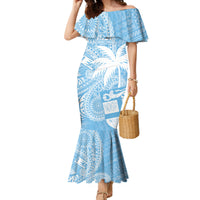 Custom Indo Fijians Family Matching Mermaid Dress and Hawaiian Shirt Fiji ke Hindustani Polyneisan Paisley Blue Style LT9 Mom's Dress Blue - Polynesian Pride