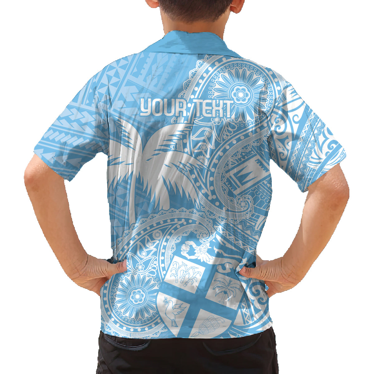 Custom Indo Fijians Family Matching Off Shoulder Maxi Dress and Hawaiian Shirt Fiji ke Hindustani Polyneisan Paisley Blue Style LT9 - Polynesian Pride